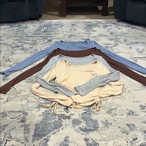 Women's Long Sleeve Tops - Blue, Brown, Gray, and Cream